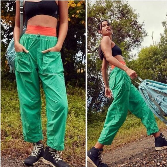 NWOT Free People Movement Fly By Night Green Baggy Pants size Large - Picture 1 of 8